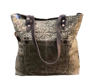 Repurposed Military Canvas Tote Cream 