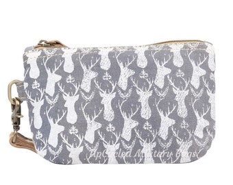 Deer Print Canvas Wristlet: Upcycled Military Tent Coin Purse