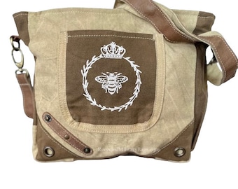 Queen Bee Conceal Carry CCW Crossbody Purse Canvas Bag - Dual Entry for left or right hand ~ Repurposed and Sustainable Military Canvas Bag