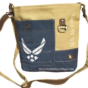 US Air Force Crossbody Bag: Sustainable Upcycled Military Canvas Shoulder Purse