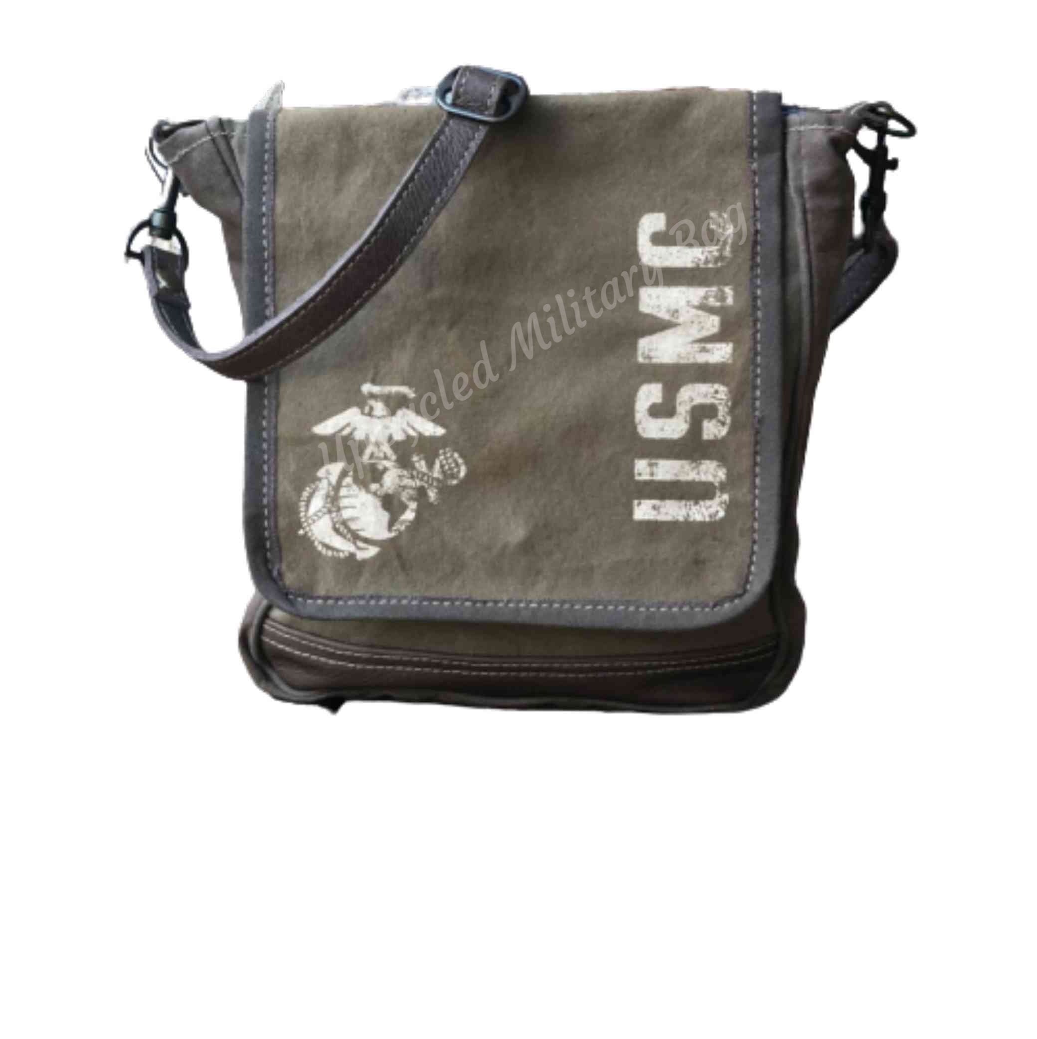 USMC MARINE Repurposed Military Canvas Crossbody Messenger 