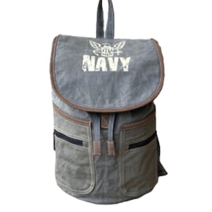 US Navy Large BackPack Repurposed Military Tent Canvas | Gray Grey Sturdy Backpack | Military Navy Gift for Mom Wife UpCycled Military Bags