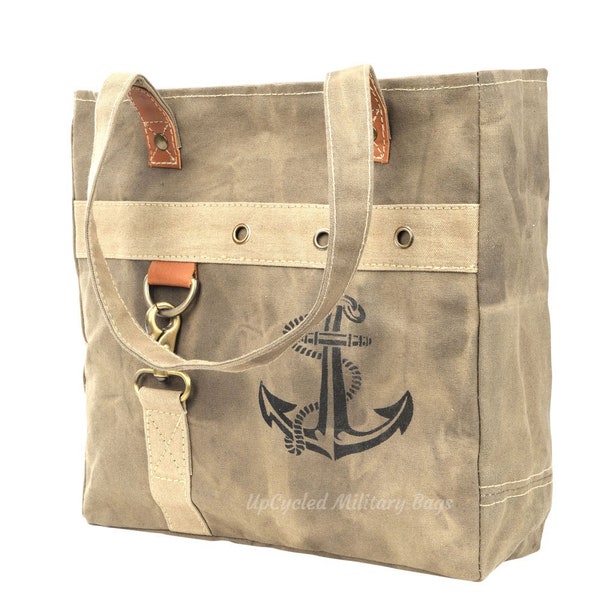Military Canvas Navy Marines Military Bag Purse ~ Anchor Nautical Tote Shoulder Bag UpCycled Military Tent Canvas Bag Anchor Hope Faith