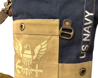 US Navy Military Canvas Crossbody Bag Repurposed Military Tent Canvas Purse UpCycled Military Navy Bag Navy Mom Navy Wife Great Gift for Her