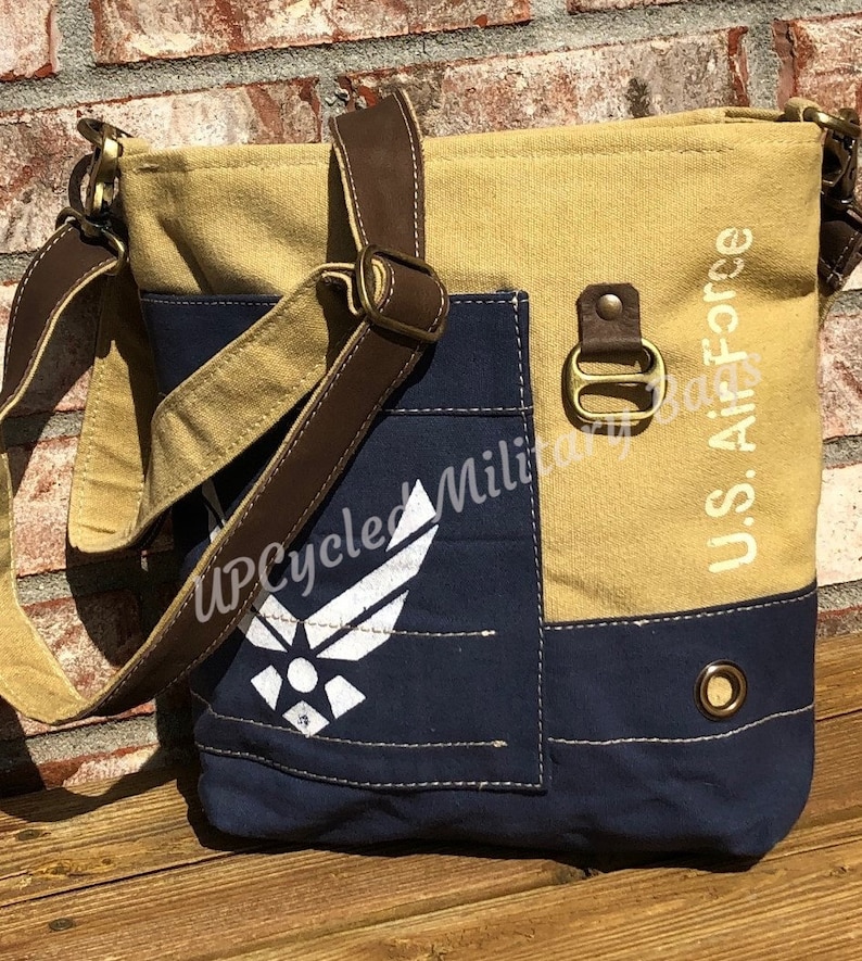 US Air Force Repurposed Military Canvas Crossbody Bag UpCycled Military Tent Canvas Air Force Mom Air Force Wife Air Force Purse Great Gift image 4