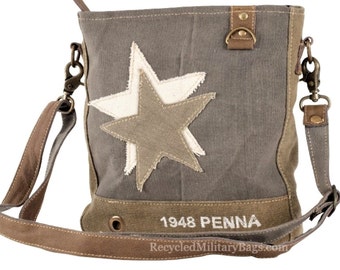 Crossbody Bag For Women And Men Leather Upcycled Canvas Shoulder Bag Tote Boho H