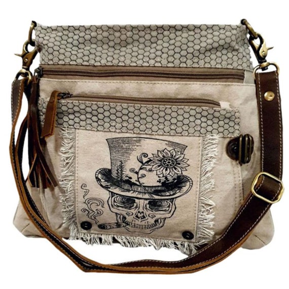 Skull Canvas Crossbody Bag Repurposed u0026 Upcycled Military Canvas Shoulder  Bag Purse SKULL LOVERS Perfect Gift Skeleton Skull Head Handbag - Etsy