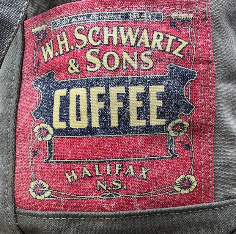 May include: Vintage red and white coffee bag label with the text "W.H. Schwartz & Sons Coffee Halifax N.S."