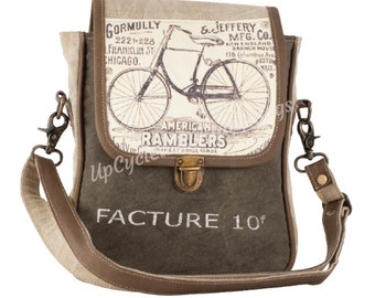 Vintage American Ramblers Crossbody Bicycle Bag UpCycled Military Tent Canvas Crossbody Purse Shoulder Bag  Great Bicycle Enthusiast Gift