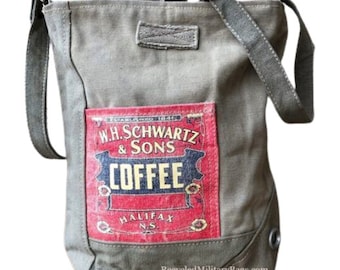 All Canvas Material Coffee Lover Printed Bag made of  Repurposed and UpCycled Military Canvas & Tent Great Gift for Her Military Mom Wife or