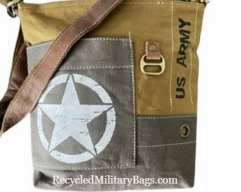 US Army Repurposed Military Canvas Crossbody Should Bag Purse Recycled Military Tent Canvas ARMY Veteran Wife Army Mom Perfect Gift for Her