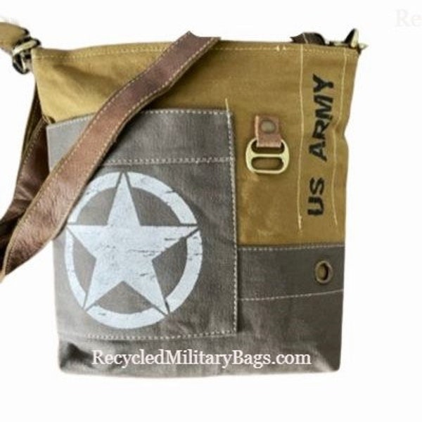 US Army Repurposed Military Canvas Crossbody Should Bag Purse Recycled Military Tent Canvas ARMY Veteran Wife Army Mom Perfect Gift for Her