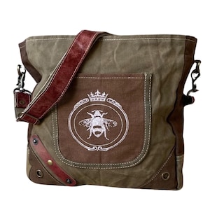 Queen Bee Repurposed and Sustainable Military Canvas Crossbody Bag