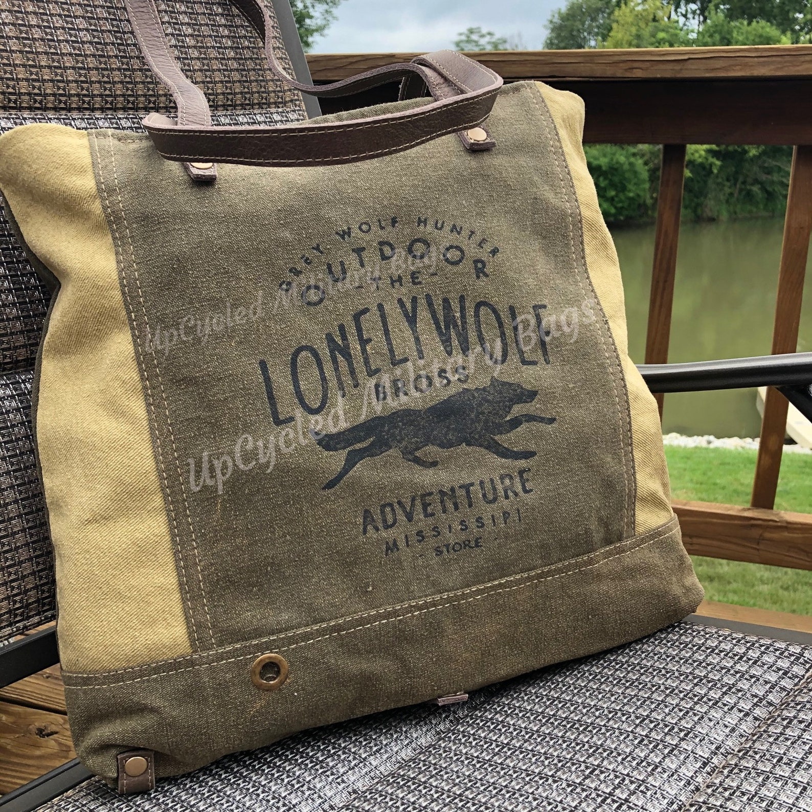 Repurposed Military Tent & Tarp Canvas Lonely Wolf Tote Bag Etsy