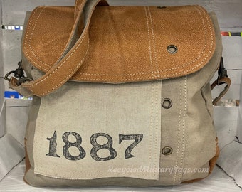 Vintage 1887 Repurposed Military Canvas Bag made of UpCycled Tent, Tarps & Canvas | Great Military Mom and Wife Gift or for a History Buff