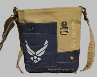 US Air Force Repurposed Military Canvas Crossbody Bag UpCycled Military Tent Canvas Air Force Mom Air Force Wife Air Force Purse Great Gift!