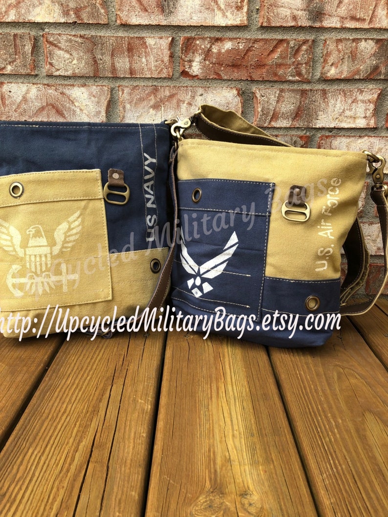 US Air Force Repurposed Military Canvas Crossbody Bag UpCycled Military Tent Canvas Air Force Mom Air Force Wife Air Force Purse Great Gift image 8