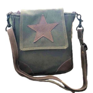 RePurposed Military Canvas Army Green Star Crossbody Bag UpCycled from Military Tent Canvas Purse Shoulder Bag Recycled Veteran Gift for Her