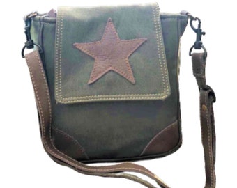 RePurposed Military Canvas Army Green Star Crossbody Bag UpCycled from Military Tent Canvas Purse Shoulder Bag Recycled Veteran Gift for Her