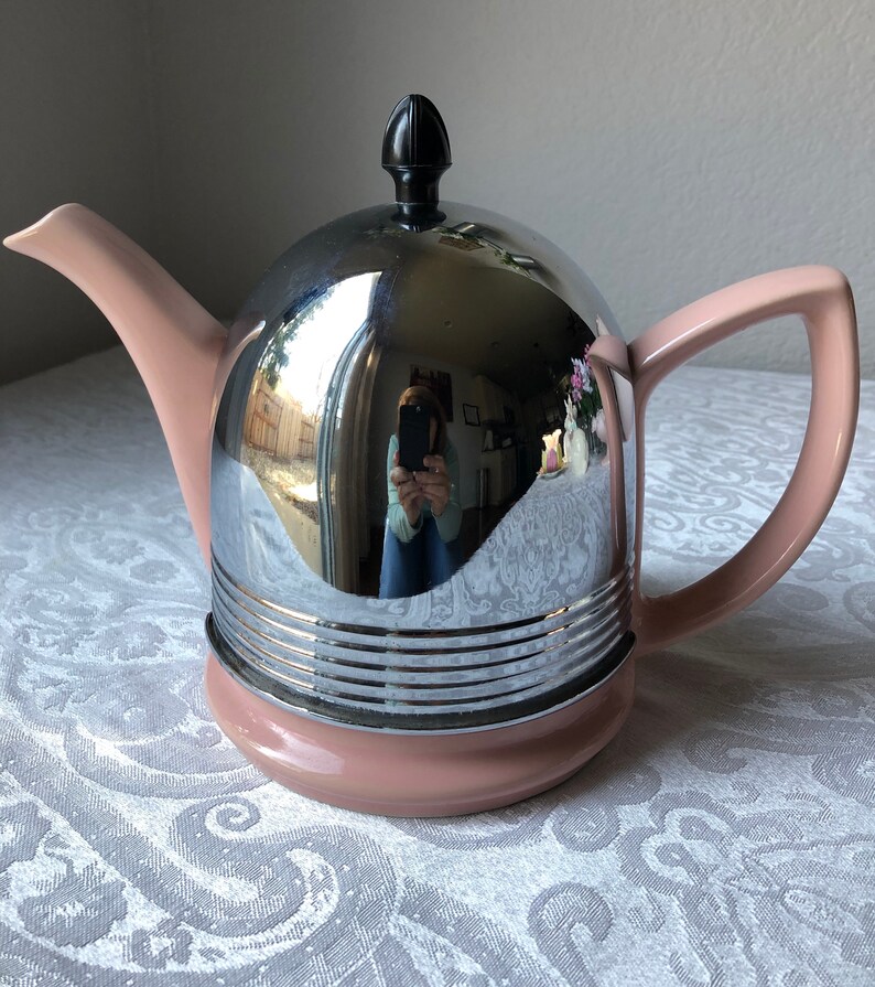 Vintage Hall China Pottery Teapot w/ Forman Family Metal Etsy