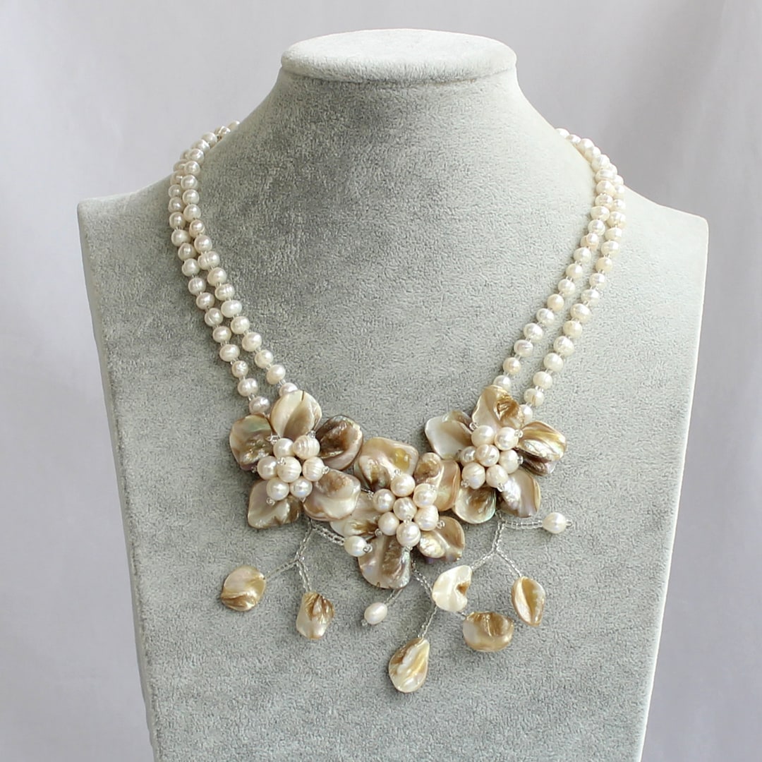 Baroque Shell Flower Necklace, Pearl Choker, 18 Inch - Etsy