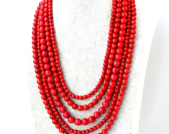 Collar de turquesa roja multicapa, regalo para mujer, collar de turquesa, collar para madre e hija