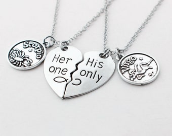 2PCS/set Couple  Necklace / Best Friends Necklace Zodiac friendship,Zodiac bff,Best friend