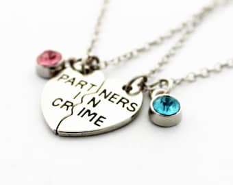 Personalized Birthstone  Necklace Partners in Crime necklace birthstone friendship necklace Gift for Girlfriend bff,Best friend