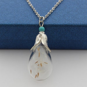Real Dandelion Wish Golden chain Necklace Make A Wish Real Dandelion Seed Pendant Necklace Dried Pressed Flower Charms Pendant Necklace
