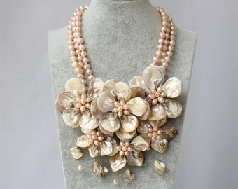 Natürliche Muschel Blume Halskette rosa Perlen Halskette Halskette Muttertag Geschenk, Geburtstagsgeschenk, Hochzeitsgeschenk