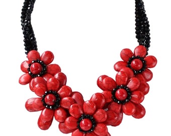 Collana turchese Collana di cristallo nero Regalo per le donne Collana di perline turchesi