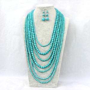 Multi-layered turquoise necklace Turquoise earrings necklace set, Gift For Women,Turquoise Necklace   Mother daughter necklace