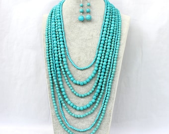 Multi-layered turquoise necklace Turquoise earrings necklace set, Gift For Women,Turquoise Necklace   Mother daughter necklace