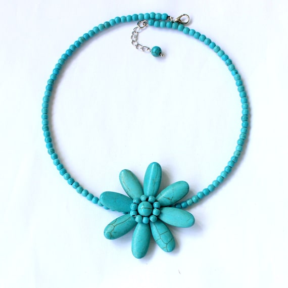 Dancing Wooden Squares Necklace, Turquoise