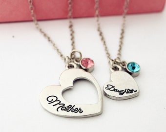 Personalized Birthstone  Necklace Mother Daughter Necklaces, mother day gift, broken heart ,Christmas Gift,Family necklace