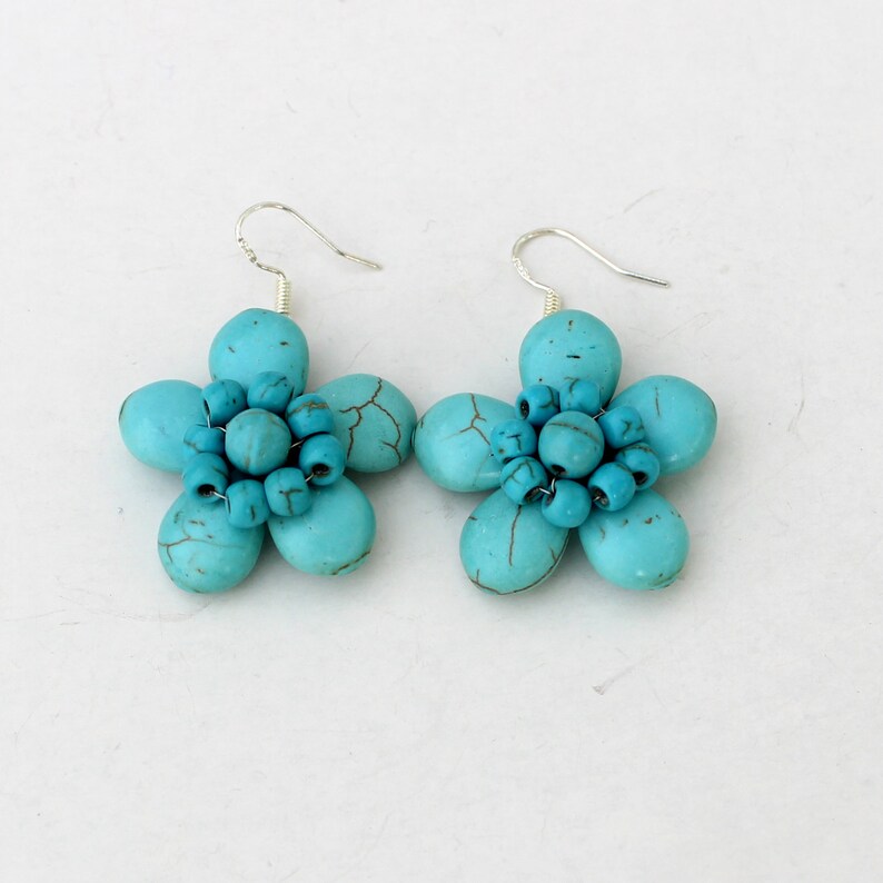 Turquoise earrings turquoise flower earrings Hand-woven flower earrings gift for women girlfriend couple gifts Christmas gifts .