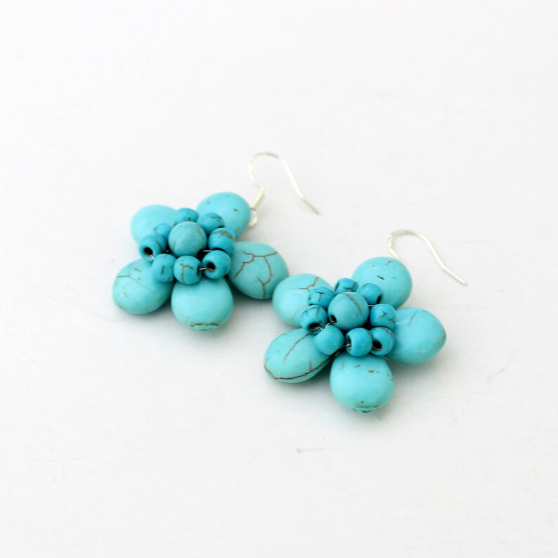 Turquoise earrings turquoise flower earrings Hand-woven flower earrings gift for women girlfriend couple gifts Christmas gifts .
