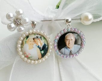 Silver Wedding Bouquet Charm Memorial Photos,Wedding Bouquet Charm with Photo,Build a Bouquet Charm,Bride Keepsake,Custom Photo Memorial Pin