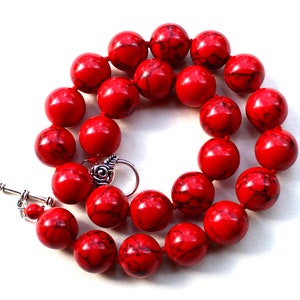 Rood turkoois ketting 16 mm turkoois kralenketting cadeau voor vrouwen, ketting met dikke kralen