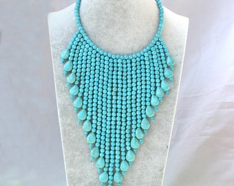 Turquoise Halskette Quaste Türkis Halskette Bib Halskette, Statement-Halskette Geschenk für Frauen