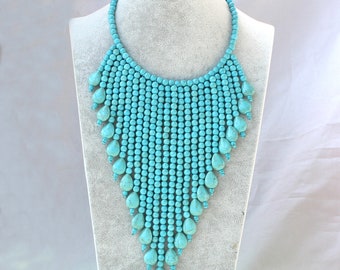 Turquoise Necklace Tassel turquoise necklace Bib Necklace,  Statement Necklace Gift For Women