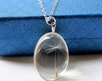 Natural Dandelion Seed Pendant Necklace 925 Silver Chain Wish Necklace
