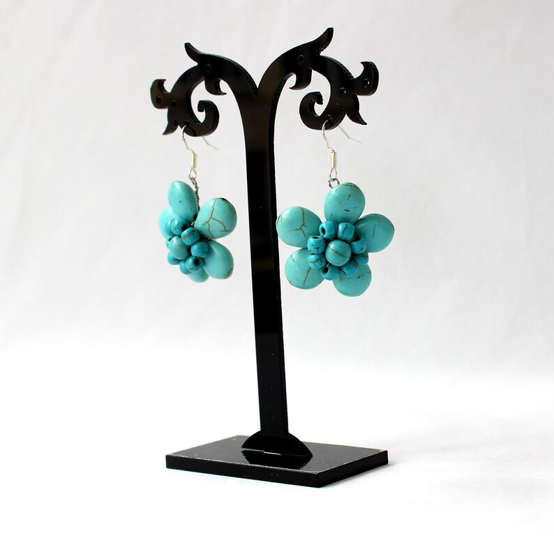 Turquoise earrings turquoise flower earrings Hand-woven flower earrings gift for women girlfriend couple gifts Christmas gifts .