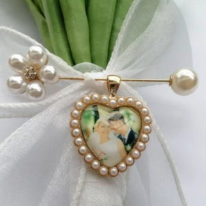 Wedding Bouquet Charms Memorial Photos ,Wedding Bouquet Charm with Photo ,Build a Bouquet Charm, Bride Keepsake ,Custom Photo Memorial Pins