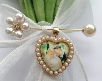 Wedding Bouquet Charms Memorial Photos ,Wedding Bouquet Charm with Photo ,Build a Bouquet Charm, Bride Keepsake ,Custom Photo Memorial Pins