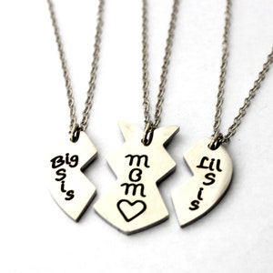 Mom Big Sister Little Sister Mom Necklaces Set Mother Daughters Matching Heart Jewley Set Sister Gift, Christmas Gift