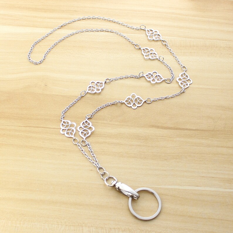 Tatuo 3-Piece Fashion Lanyard Necklace Set - Stainless Steel Chain For ID Badge & Keys (Silver, Gold, Rose Gold)
