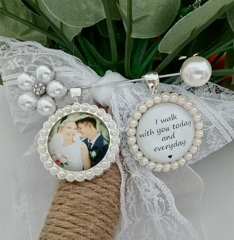 Wedding Bouquet Charms Memorial Photos ,Wedding Bouquet Charm with Photo ,Build a Bouquet Charm, Bride Keepsake ,Custom Photo Memorial Pins image 12