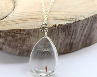 【Monday Edition】Oval Seed Pendant Necklace Natural Dandelion Seed Pendant Necklace 925 Silver Chain