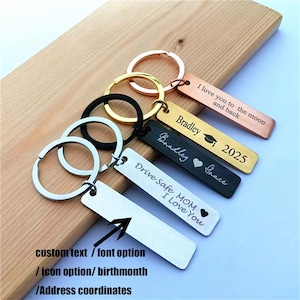 Chaveiro de barra personalizado personalizado Chaveiro gravado Presentes para melhores amigos Presentes para a mãe Presente de aniversário Chaveiro de aço inoxidável Chaveiro Drive Safe